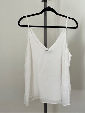 Classic White V-Neck Satin Cami with Thin Straps